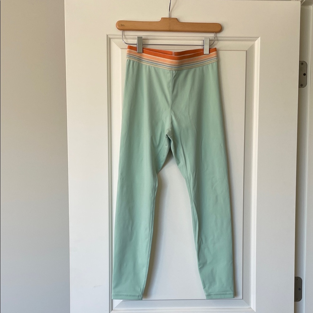 Popflex Mint Green Leggings with Striped Waistband